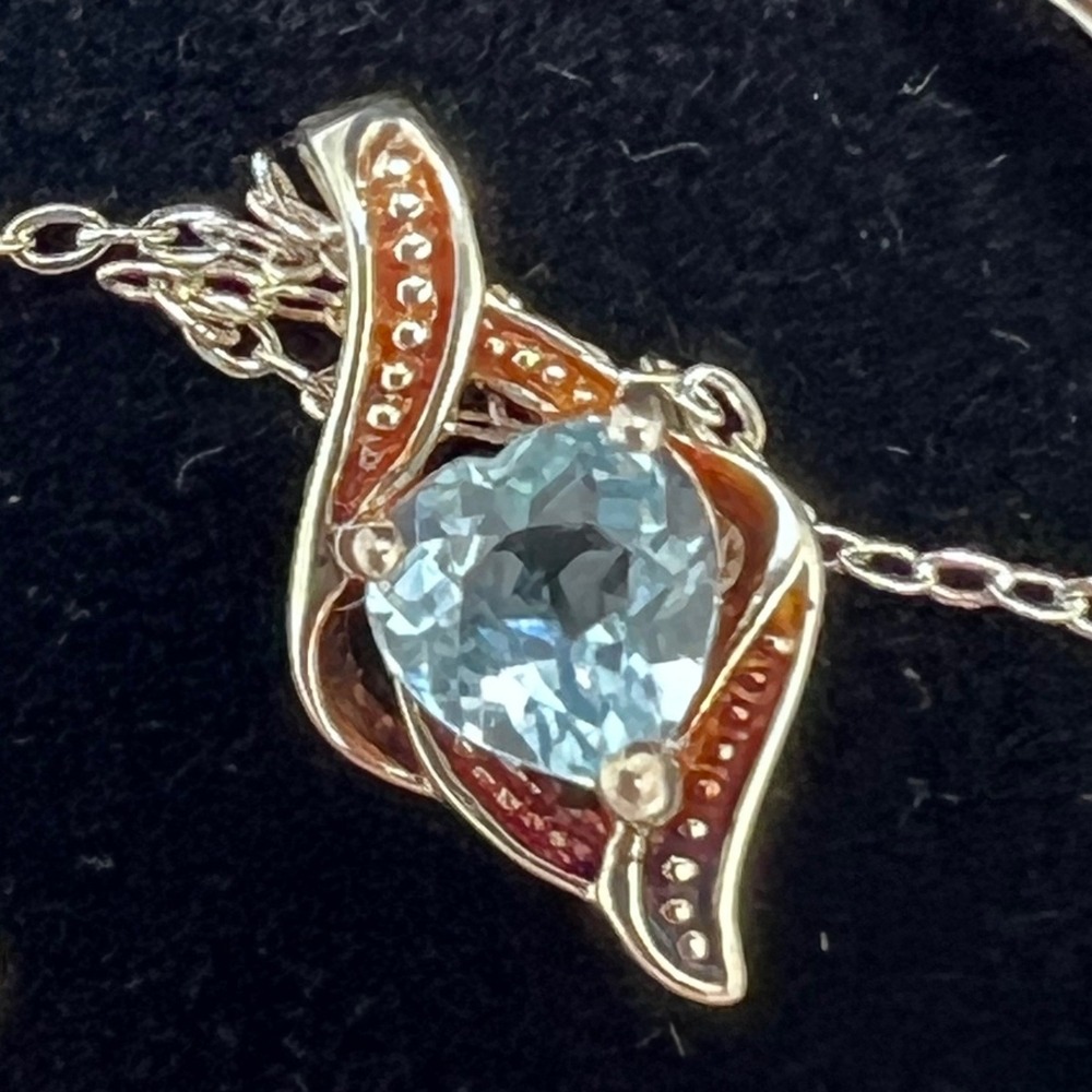 RJ Sterling Silver 925 Heart Blue Stone Ring Size 6 and Necklace Jewelry Set - Picture 2 of 16